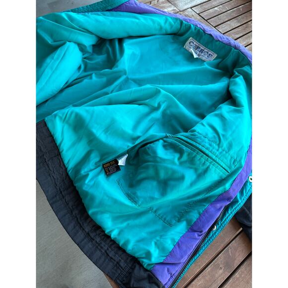 Vintage Cerros Gore-Tex Bomber Jacket Full Zip Large Oversized Black Purple Blue - Picture 8 of 8